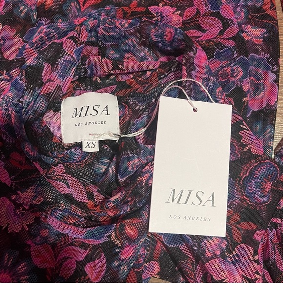 Misa Los Angeles Dress Women's Size XS Purple Pink Floral Mesh Mini Sleeves NWT - Picture 16 of 16